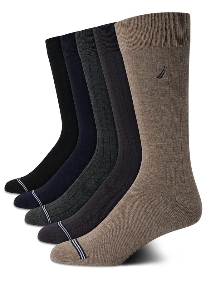Nautica Mens Dress Socks - 5 Pack Breathable Comfort Stretch Crew-Length Work Socks for Men for Business Formal Wear (6-12.5), Size 6-12.5, Assorted Rib - Image 1
